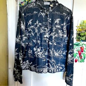 Chico’s Design Woman’s Denim Embroidered Jacket Size 1
